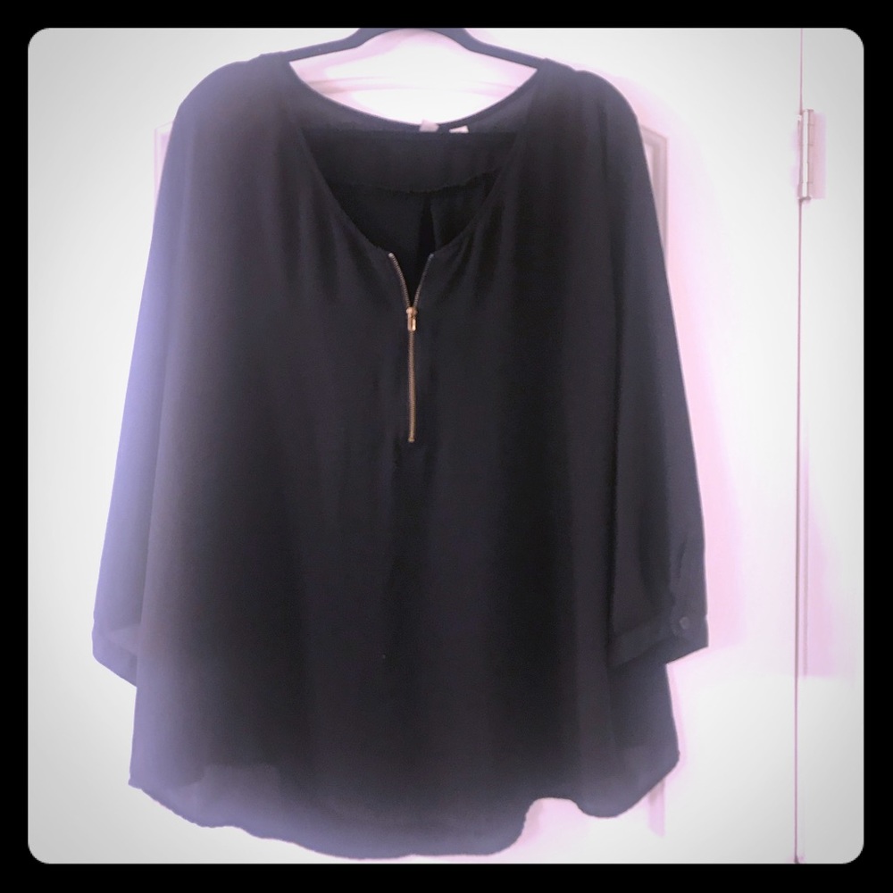 Tacera Black Zipper Blouse